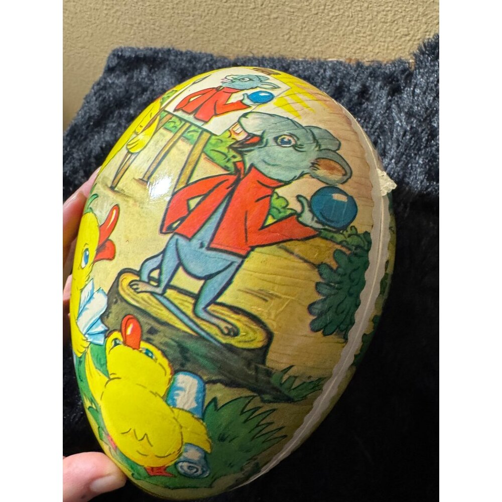 Vintage Papier-Mâché Easter Egg With Duck & Mouse Painters 11" - Picture 3 of 11